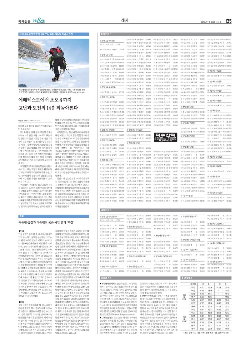 20120127_국제신문_기념사진전-다이내믹 부산 희망원정대 기념 사진전-에베레스트에서 초오유까지 고난과 도전의 14봉 되돌아본다