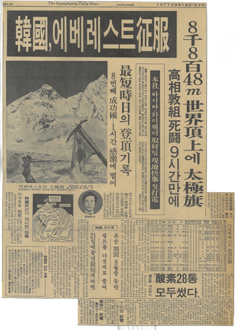 19770918_경향신문_한국, 에베레스트 정복