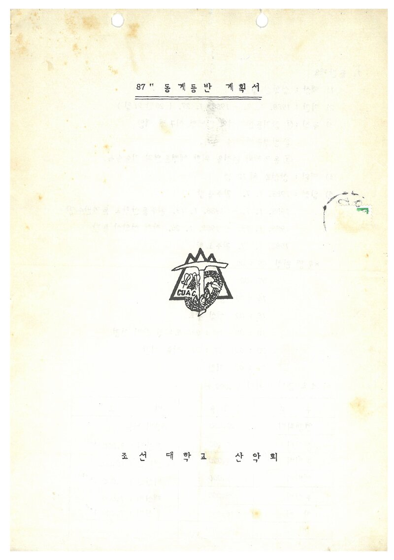 1988 조선대학교산악회 동계 설악산 등반 계획서