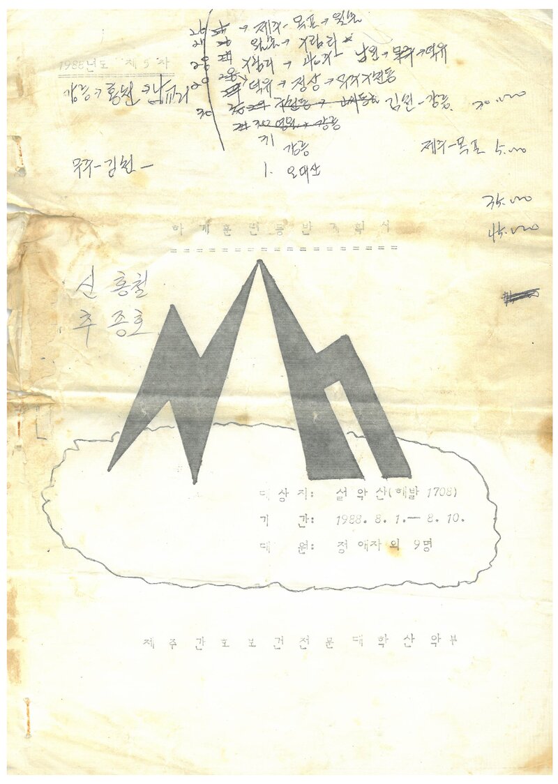 1988 제주간호보건전문대학산악부 하계 설악산 훈련 등반 계획서