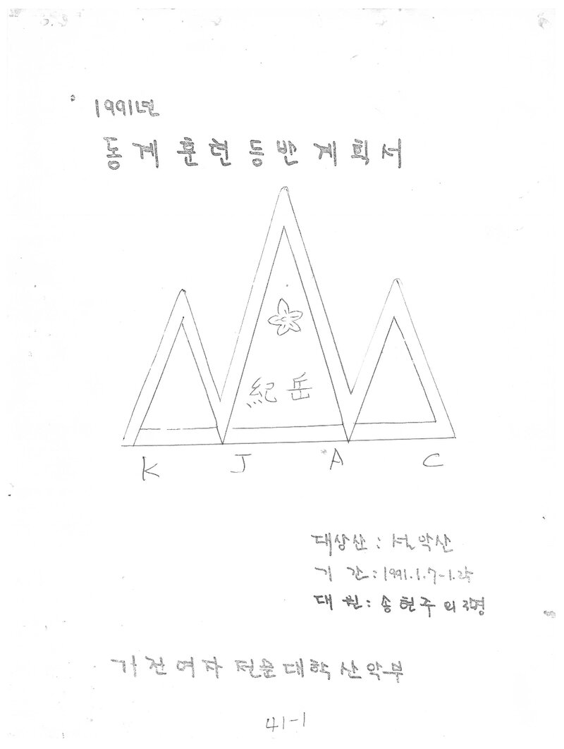 1991 기전여자전문대학산악부 동계 설악산 훈련 등반 계획서