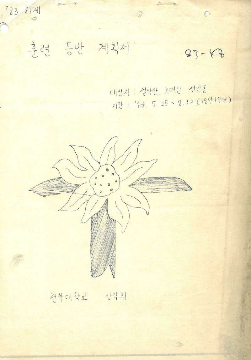 1983 전북대학교산악회 하계 훈련 등반 계획서