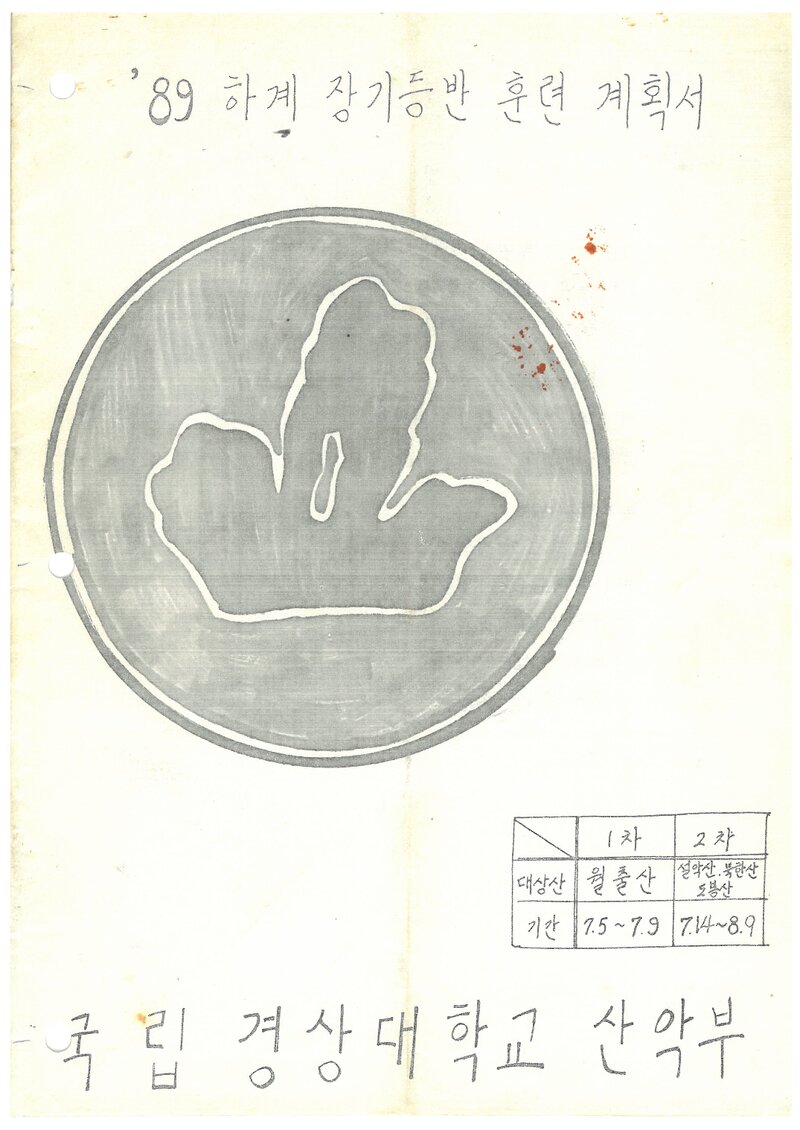 1989 경상대학교산악부 하계 장기 훈련 등반 계획서