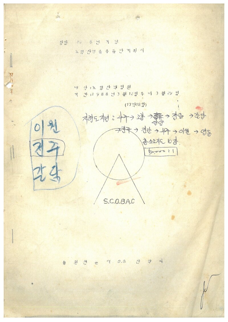 1988 송원전문대학OB산악회 노령산맥 종주 등반 계획서