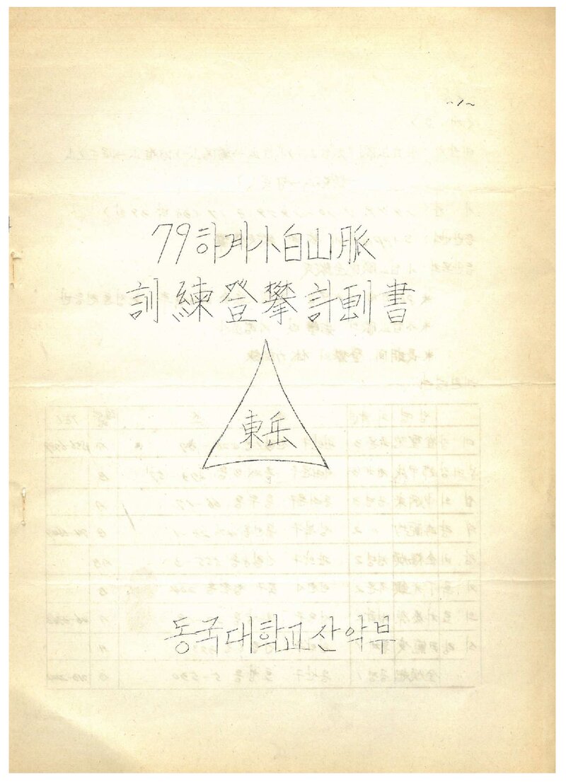 1979 동국대학교산악부 하계 소백산맥 훈련 등반 계획서