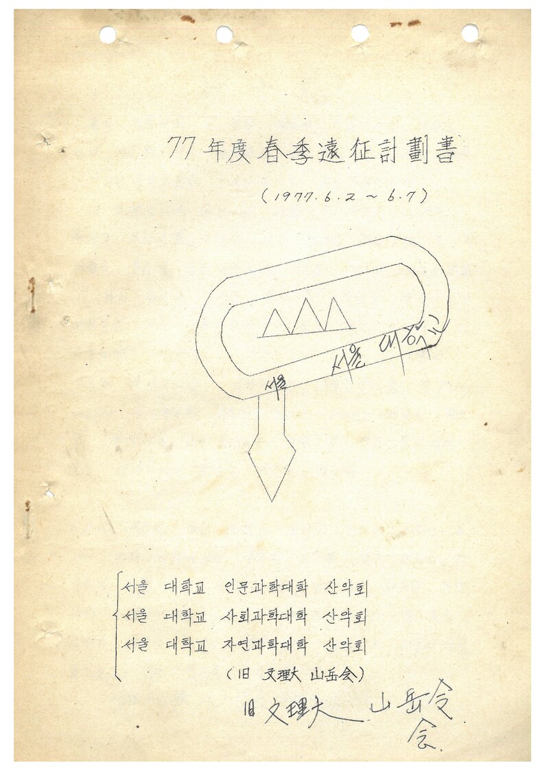 1977 서울대학교 인문사회자연과학대학산악회 춘계 소백산맥 원정 계획서