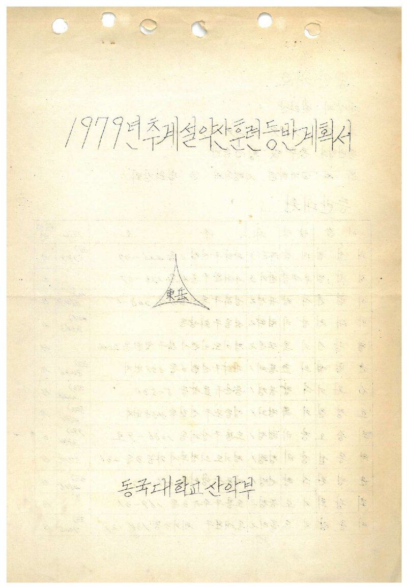 1979 동국대학교산악부 추계 설악산 훈련 등반 계획서