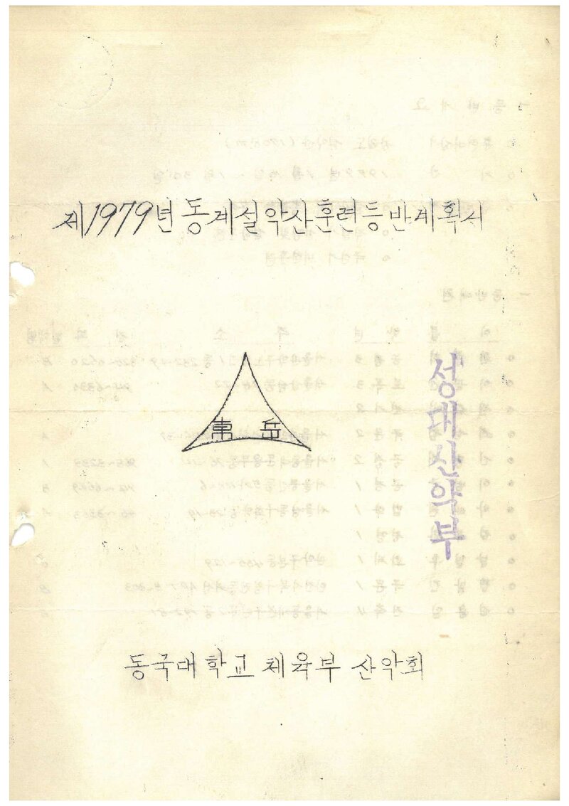 1979 동국대학교산악부 동계 설악산 훈련 등반 계획서