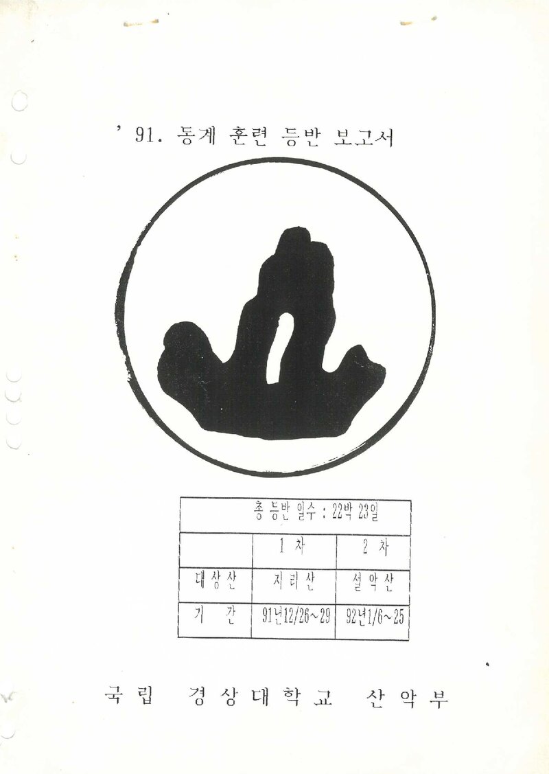 1991~1992 경상대학교산악부 동계 지리산ㆍ설악산 훈련 등반 보고서