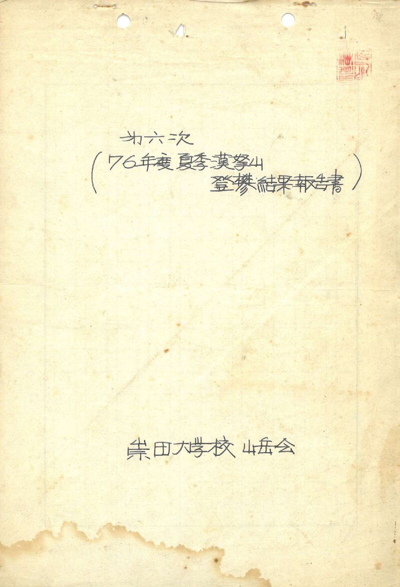 1976 숭전대학교산악부 하계 한라산 등반 결과 보고서(미완성)