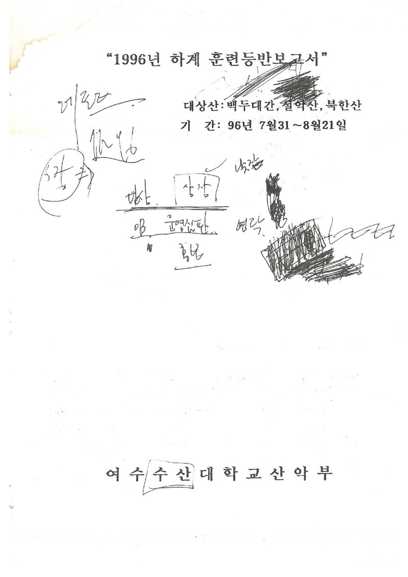 1996 여수수산대학교산악부 하계 백두대간ㆍ설악산ㆍ북한산 훈련 등반 보고서
