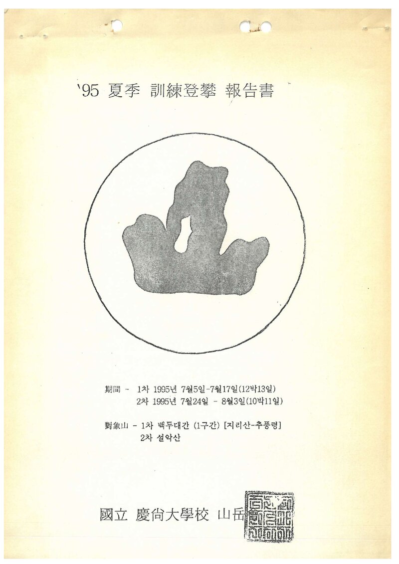 1995 경상대학교산악부 하계 백두대간ㆍ설악산 훈련 등반 보고서