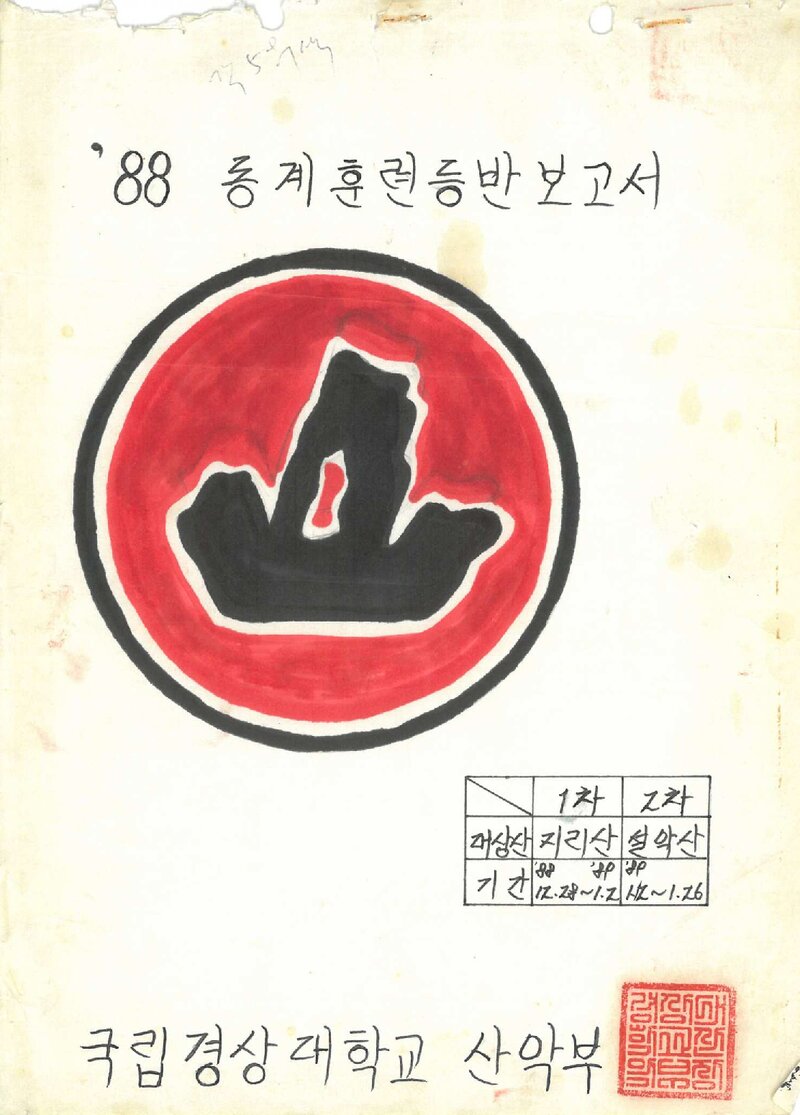 1988~1989 경상대학교산악부 동계 지리산ㆍ설악산 훈련 등반 보고서