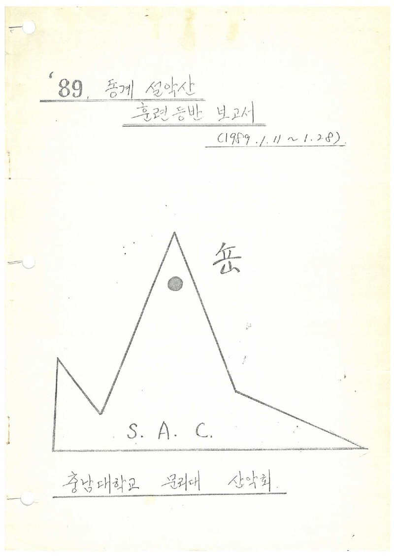 1989 충남대학교 문리과대학산악부 동계 설악산 훈련 등반 보고서