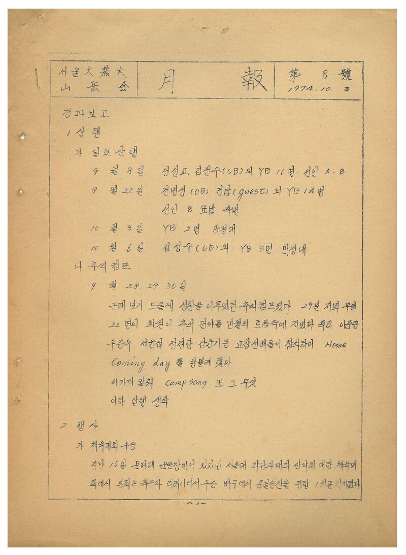 서울대학교 농과대학산악회_월보_제7(1)호_1974.10