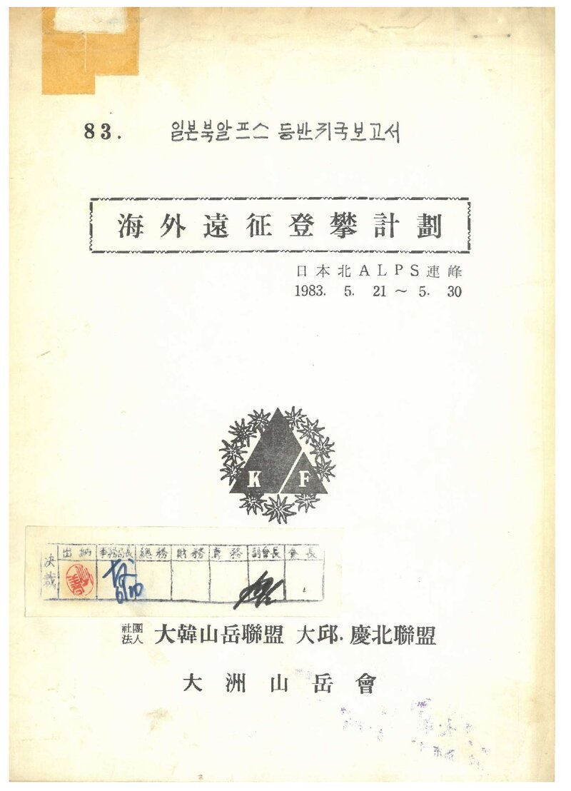 1983 대주산악회 일본 북알프스 등반대 귀국 보고서