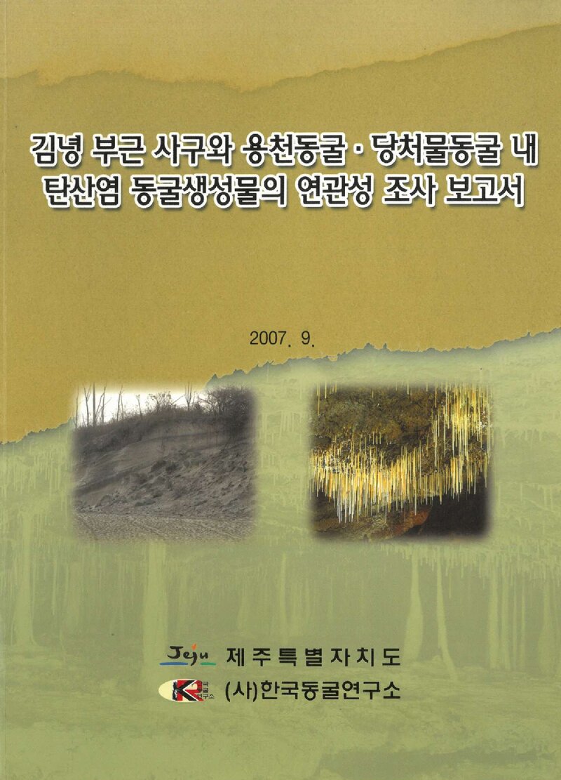 김녕 부근 사구와 용천동굴ㆍ당처물동굴 내 탄산염 동굴생성물의 연관성 조사 보고서_한국동굴연구소_2007